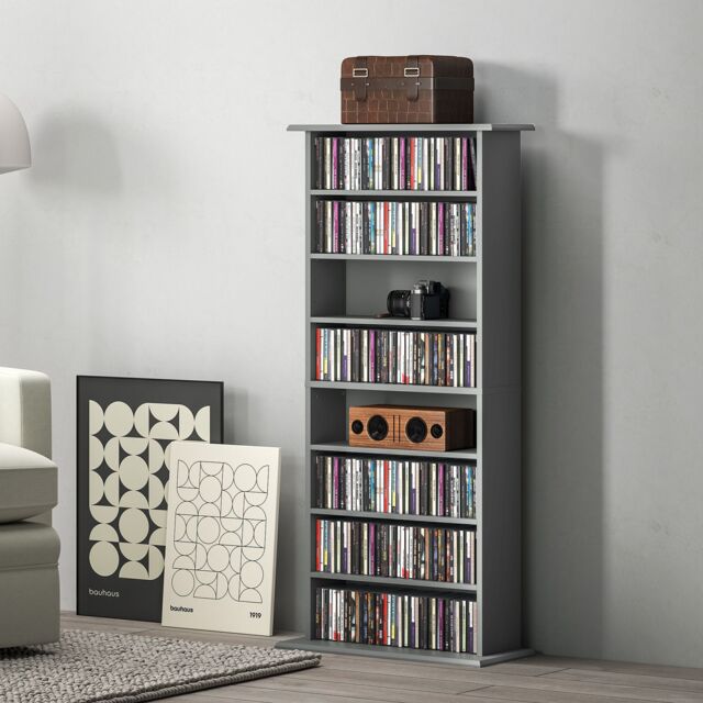 HOMCOM CD Storage Unit DVD Tower Blu-ray Storage Shelf for Living Room in Grey - image 1