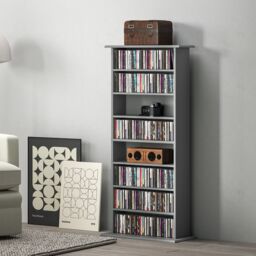 HOMCOM CD Storage Unit DVD Tower Blu-ray Storage Shelf for Living Room in Grey - thumbnail 1