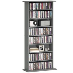 HOMCOM CD Storage Unit DVD Tower Blu-ray Storage Shelf for Living Room in Grey - thumbnail 2