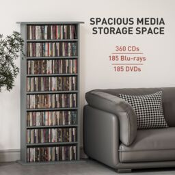 HOMCOM CD Storage Unit DVD Tower Blu-ray Storage Shelf for Living Room in Grey - thumbnail 4