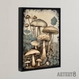 "Artery8 Mushroom Fungi Watercolour Vintage Framed Canvas Wall Art Print - Size: W12"" x H16""" - thumbnail 2