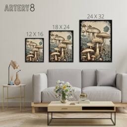 "Artery8 Mushroom Fungi Watercolour Vintage Framed Canvas Wall Art Print - Size: W12"" x H16""" - thumbnail 4