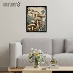 "Artery8 Mushroom Fungi Watercolour Vintage Framed Canvas Wall Art Print - Size: W12"" x H16""" - thumbnail 3