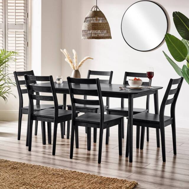 FurnitureboxUK Lynton Large Black Wooden Dining Table & 6 Black Dining Chairs - image 1