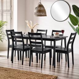 FurnitureboxUK Lynton Large Black Wooden Dining Table & 6 Black Dining Chairs - thumbnail 1