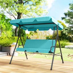 Nordara Outdoor Metal Hammock Swing Chair 3-Seater, Patio Bench Garden Grey in Aqua - Size: 120 cm x 45 cm - thumbnail 6