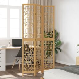 Berkfield Home Room Divider 3 Panels Brown Solid Wood Paulownia