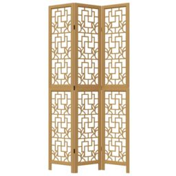Berkfield Home Room Divider 3 Panels Brown Solid Wood Paulownia - thumbnail 4