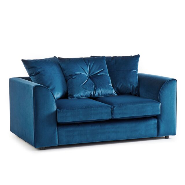 Furnishings For Less UK Fernando Soft Plush Velvet Fabric 2 Seater Sofa - Scatter Back in Blue - image 1