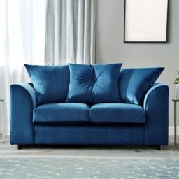 Furnishings For Less UK Fernando Soft Plush Velvet Fabric 2 Seater Sofa - Scatter Back in Blue - thumbnail 2