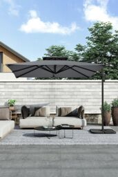 Garden Sanctuary Outdoor Large Square 3M LED Cantilever Parasol with Square Base in Dark Grey - thumbnail 1