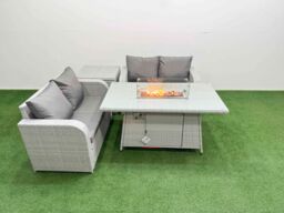 Fimous 4 Seater Outdoor Love Sofa Set Rattan Garden Furniture Set with Firepit Dining Table Side Table Light Grey - thumbnail 1