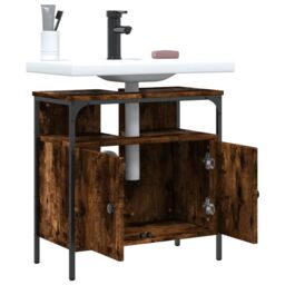 Berkfield Home Bathroom Sink Cabinet Smoked Oak 60x30x60 cm Engineered Wood in Brown - Size: 60 x 30 x 60 cm - thumbnail 4
