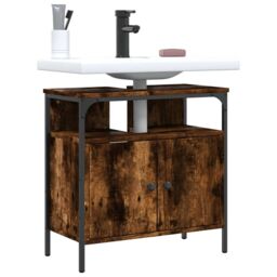 Berkfield Home Bathroom Sink Cabinet Smoked Oak 60x30x60 cm Engineered Wood in Brown - Size: 60 x 30 x 60 cm - thumbnail 1