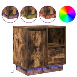 Berkfield Home Bedside Cabinet with LED Lights Smoked Oak 50x34, 5x50 cm in Brown - thumbnail 4