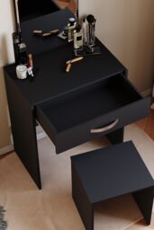 Home Discount Vida Designs Isla Dressing Table Set with Built-in Mirror & Stool in Black - thumbnail 4