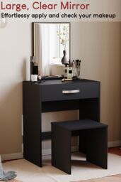 Home Discount Vida Designs Isla Dressing Table Set with Built-in Mirror & Stool in Black - thumbnail 5