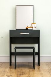 Home Discount Vida Designs Isla Dressing Table Set with Built-in Mirror & Stool in Black - thumbnail 3