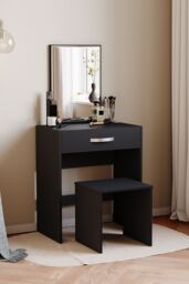 Home Discount Vida Designs Isla Dressing Table Set with Built-in Mirror & Stool in Black - thumbnail 1