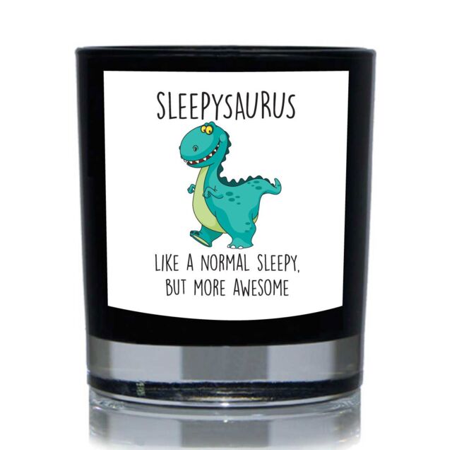 60 SECOND MAKEOVER Sleepysaurus, Like A Normal Sleepy But More Awesome Dinosaur Funny 20cl Candle in Black