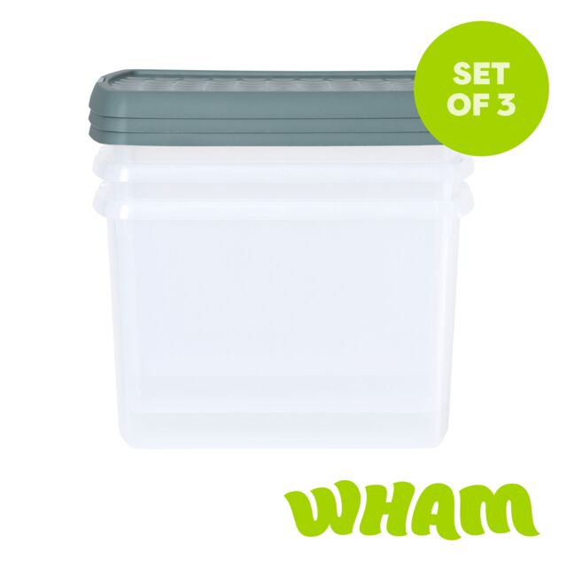 Wham Clip 3x 21.5L Rectangular Plastic Storage Boxes with Clip Lock Lids in Green - image 1