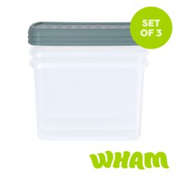 Wham Clip 3x 21.5L Rectangular Plastic Storage Boxes with Clip Lock Lids in Green - thumbnail 1
