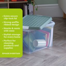 Wham Clip 3x 21.5L Rectangular Plastic Storage Boxes with Clip Lock Lids in Green - thumbnail 2