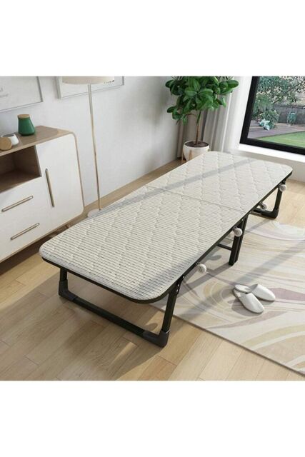Living and Home Foldable Metal Framed Bed with Mattress and Wheels in Light Grey - image 1