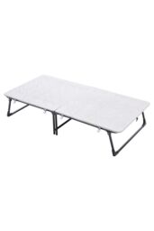 Living and Home Foldable Metal Framed Bed with Mattress and Wheels in Light Grey - thumbnail 2
