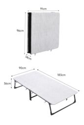 Living and Home Foldable Metal Framed Bed with Mattress and Wheels in Light Grey - thumbnail 6