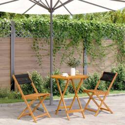 Berkfield Home 3 Piece Bistro Set Black Polypropylene & Solid Wood in Tan - thumbnail 2