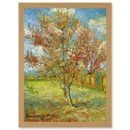Artery8 Painting Van Gogh Pink Peach Tree Blossom Artwork Framed Wall Art Print A4 in Light Oak - thumbnail 1