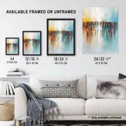 "Artery8 Crowd of People Colourful Misty Abstract Painting Framed Art Print in Blue - Size: W12"" x H16""" - thumbnail 3