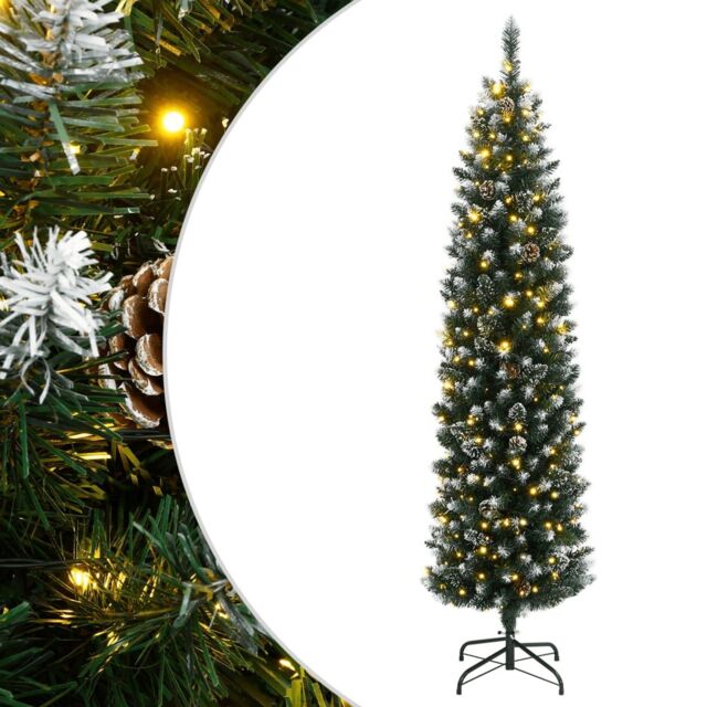 Berkfield Home Artificial Slim Christmas Tree 300 LEDs 210 cm in Green - image 1
