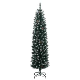 Berkfield Home Artificial Slim Christmas Tree 300 LEDs 210 cm in Green - thumbnail 2