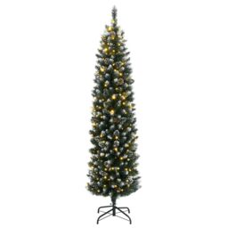 Berkfield Home Artificial Slim Christmas Tree 300 LEDs 210 cm in Green - thumbnail 3