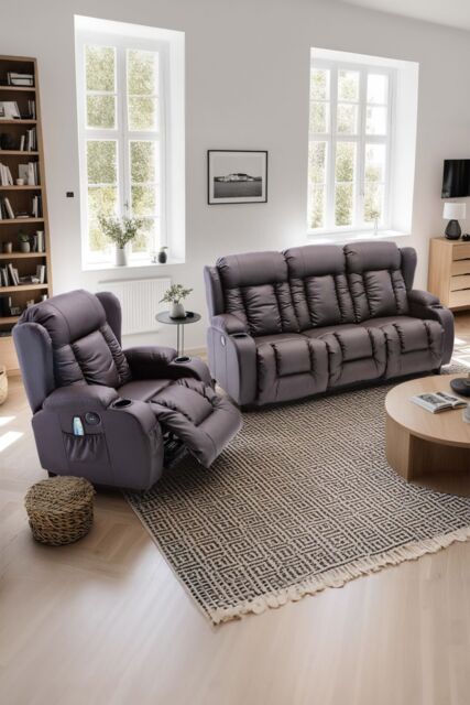 More4Homes Caesar Electric Recliner Bonded Leather 1+3 Seater Sofa Set in Brown - image 1