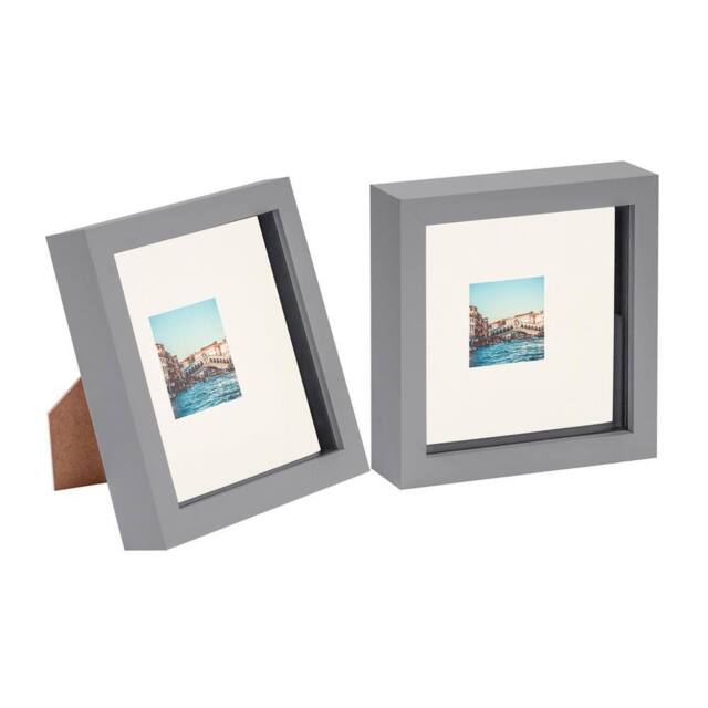 "Nicola Spring 3D Box Photo Frames with 2"" x 2"" Mounts - 6"" x 6"" - Grey - Pack of 2 in Ivory" - image 1