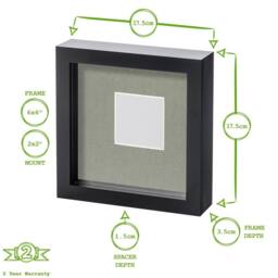 "Nicola Spring 3D Box Photo Frames with 2"" x 2"" Mounts - 6"" x 6"" - Grey - Pack of 2 in Ivory" - thumbnail 4