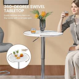 EONLION Marble Modern Round Swivel Bar Table in White - Size: 100 cm - thumbnail 4