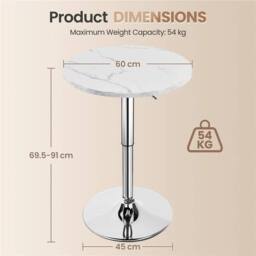EONLION Marble Modern Round Swivel Bar Table in White - Size: 100 cm - thumbnail 2