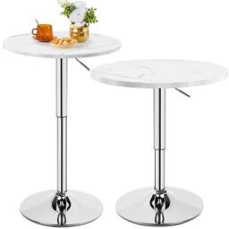 EONLION Marble Modern Round Swivel Bar Table in White - Size: 100 cm - thumbnail 1