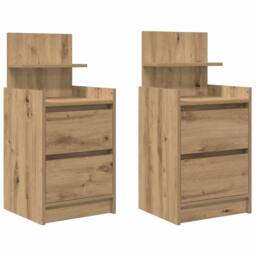 Berkfield Home Durable Bedside Cabinets with 2 Drawers 2 pcs Artisan Oak 38x34x80 cm in Light Brown - Size: 38 x 34 x 80 cm - thumbnail 3