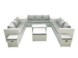 Fimous Rattan Garden Outdoor Furniture Set 12 Seater Garden Sofa Coffee Table Set with 3 Footstools Side Table Light Grey Mixed - thumbnail 2