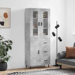 Berkfield Home Highboard Concrete Grey 69.5x34x180 cm Engineered Wood - thumbnail 2