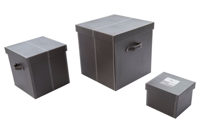 Orsina Versatile Set Of Three Bown Faux Leather Storage Boxes, Elegant Faux Leather Box, Lightweight Storage Box in Brown - image 1