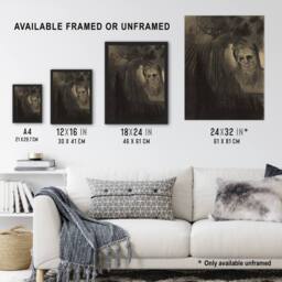 "Artery8 Apparition Eerie Charcoal Painting Redon Vintage Wall Art Print Poster in Grey - Size: W12"" x H16""" - thumbnail 3