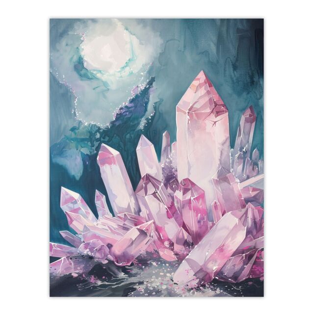 "Artery8 Rose Quartz Crystal Pink Mystical Landscape Wall Art Print - Size: W12"" x H16""" - image 1