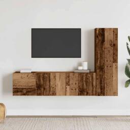 Berkfield Home Wall Mounted TV cabinets 3 pcs Old Wood Engineered Wood in Brown - thumbnail 3