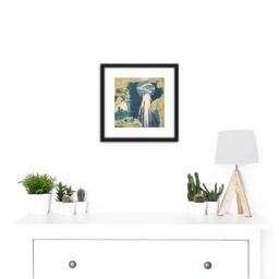 Artery8 Hokusai Amida Falls Kisokaido Road Japan Waterfall Painting 8X8 Inch Square Wooden Framed Wall Art Print Picture with Mount in Black - thumbnail 2